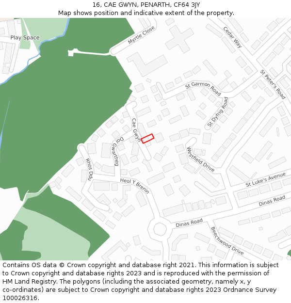 16, CAE GWYN, PENARTH, CF64 3JY: Location map and indicative extent of plot
