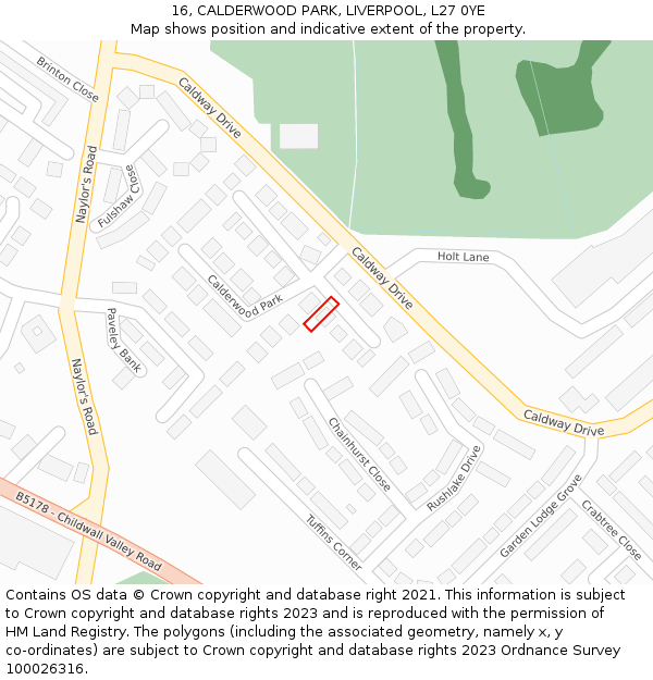 16, CALDERWOOD PARK, LIVERPOOL, L27 0YE: Location map and indicative extent of plot