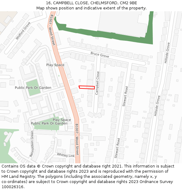 16, CAMPBELL CLOSE, CHELMSFORD, CM2 9BE: Location map and indicative extent of plot
