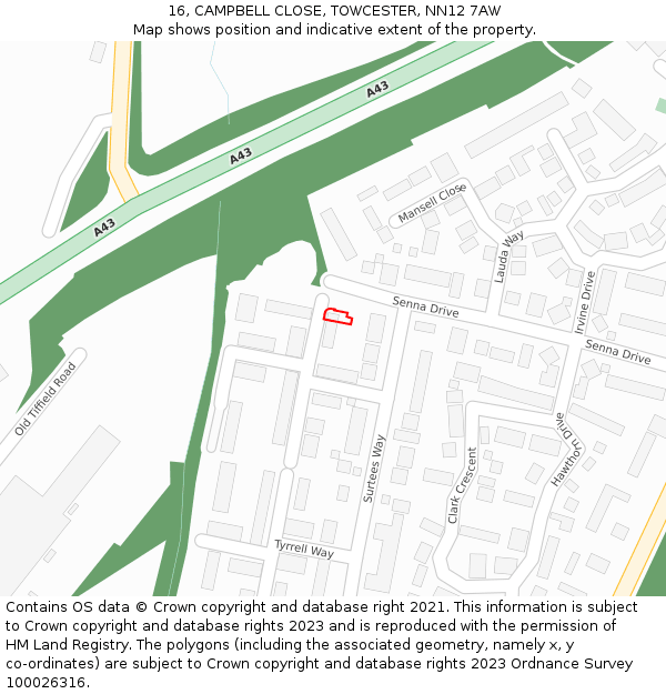 16, CAMPBELL CLOSE, TOWCESTER, NN12 7AW: Location map and indicative extent of plot
