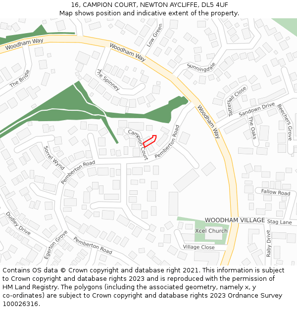 16, CAMPION COURT, NEWTON AYCLIFFE, DL5 4UF: Location map and indicative extent of plot