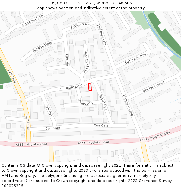 16, CARR HOUSE LANE, WIRRAL, CH46 6EN: Location map and indicative extent of plot