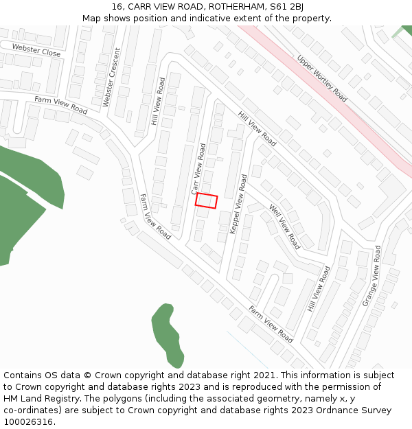 16, CARR VIEW ROAD, ROTHERHAM, S61 2BJ: Location map and indicative extent of plot