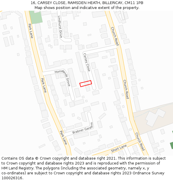 16, CARSEY CLOSE, RAMSDEN HEATH, BILLERICAY, CM11 1PB: Location map and indicative extent of plot