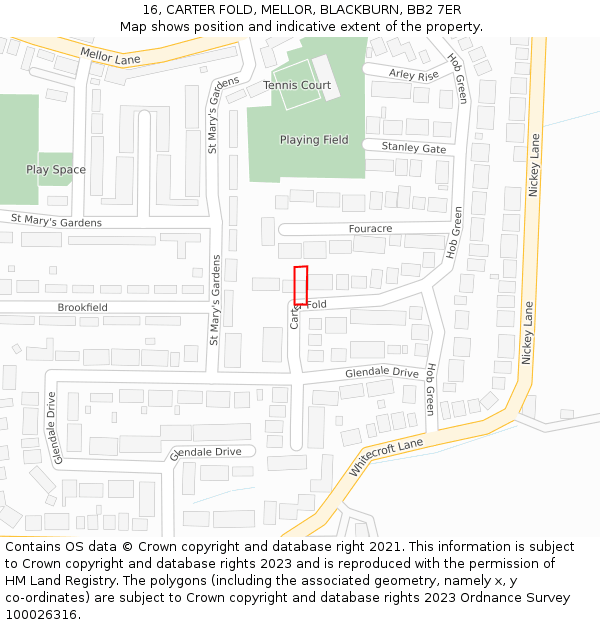 16, CARTER FOLD, MELLOR, BLACKBURN, BB2 7ER: Location map and indicative extent of plot
