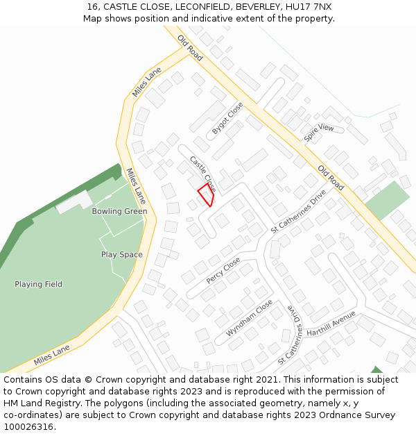 16, CASTLE CLOSE, LECONFIELD, BEVERLEY, HU17 7NX: Location map and indicative extent of plot