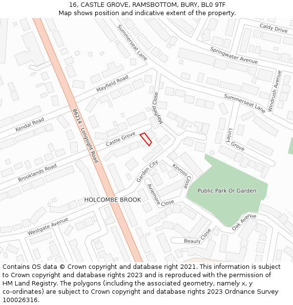 16, CASTLE GROVE, RAMSBOTTOM, BURY, BL0 9TF: Location map and indicative extent of plot
