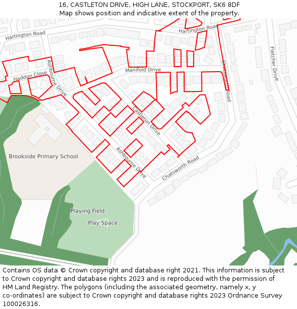 16, CASTLETON DRIVE, HIGH LANE, STOCKPORT, SK6 8DF: Location map and indicative extent of plot