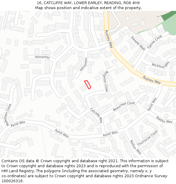 16, CATCLIFFE WAY, LOWER EARLEY, READING, RG6 4HX: Location map and indicative extent of plot