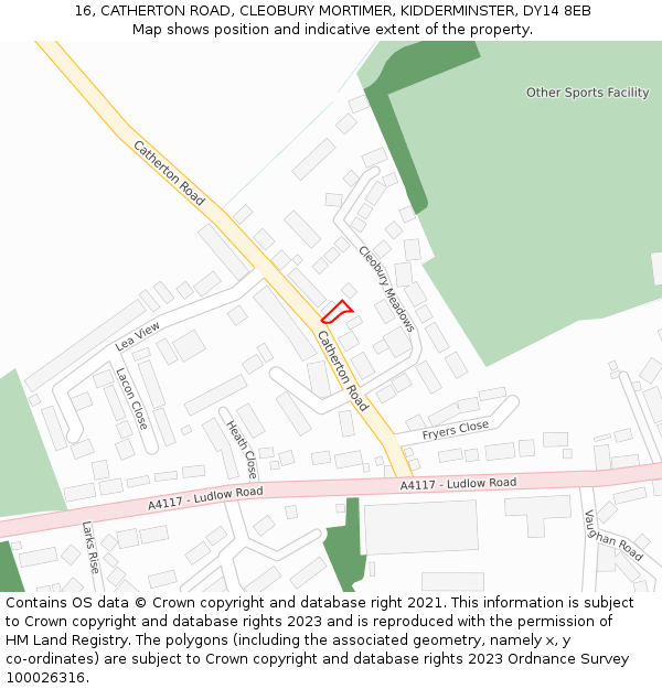 16, CATHERTON ROAD, CLEOBURY MORTIMER, KIDDERMINSTER, DY14 8EB: Location map and indicative extent of plot