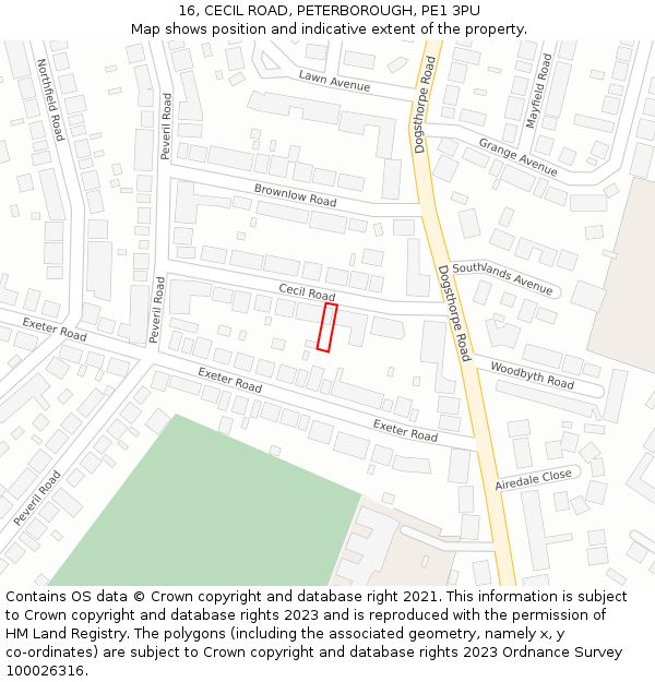 16, CECIL ROAD, PETERBOROUGH, PE1 3PU: Location map and indicative extent of plot