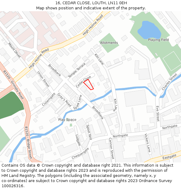 16, CEDAR CLOSE, LOUTH, LN11 0EH: Location map and indicative extent of plot