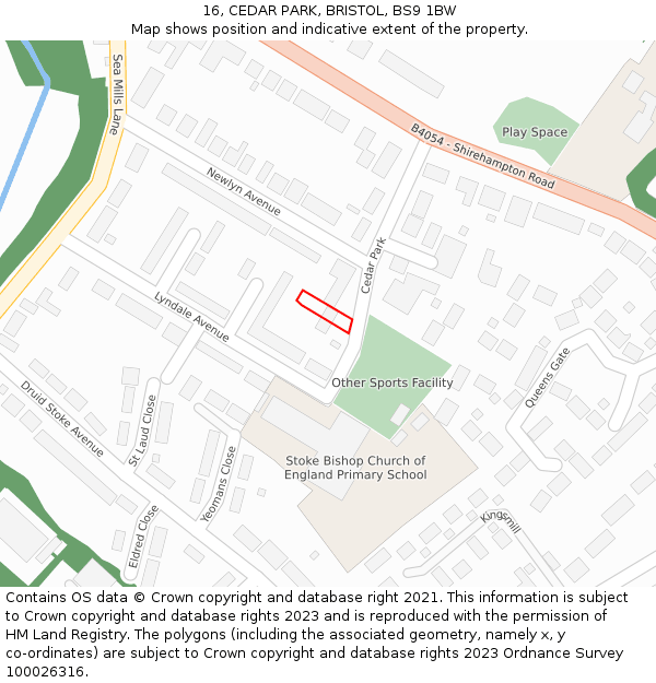 16, CEDAR PARK, BRISTOL, BS9 1BW: Location map and indicative extent of plot