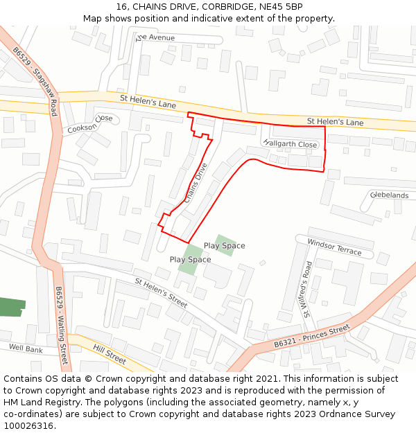 16, CHAINS DRIVE, CORBRIDGE, NE45 5BP: Location map and indicative extent of plot
