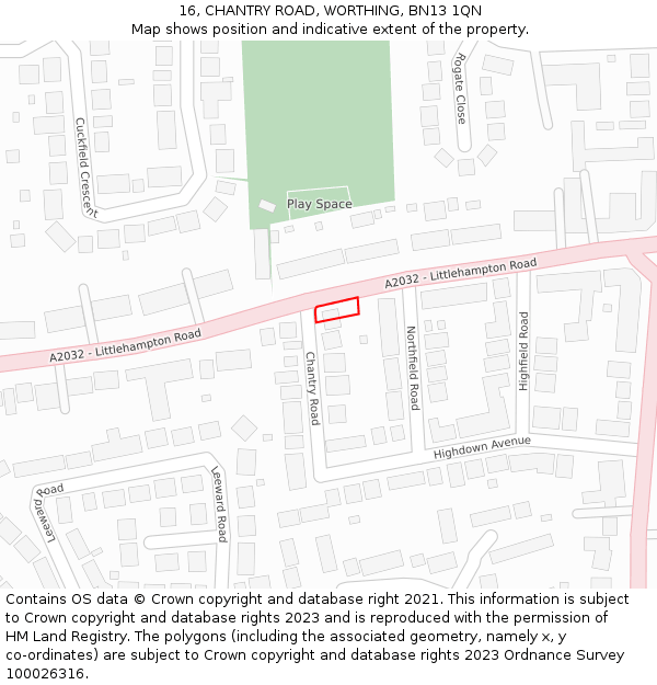 16, CHANTRY ROAD, WORTHING, BN13 1QN: Location map and indicative extent of plot