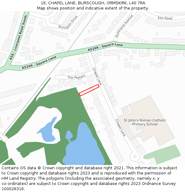 16, CHAPEL LANE, BURSCOUGH, ORMSKIRK, L40 7RA: Location map and indicative extent of plot