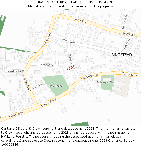 16, CHAPEL STREET, RINGSTEAD, KETTERING, NN14 4DL: Location map and indicative extent of plot