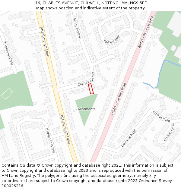 16, CHARLES AVENUE, CHILWELL, NOTTINGHAM, NG9 5EE: Location map and indicative extent of plot
