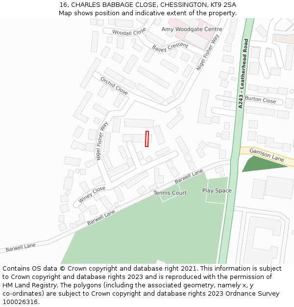 16, CHARLES BABBAGE CLOSE, CHESSINGTON, KT9 2SA: Location map and indicative extent of plot