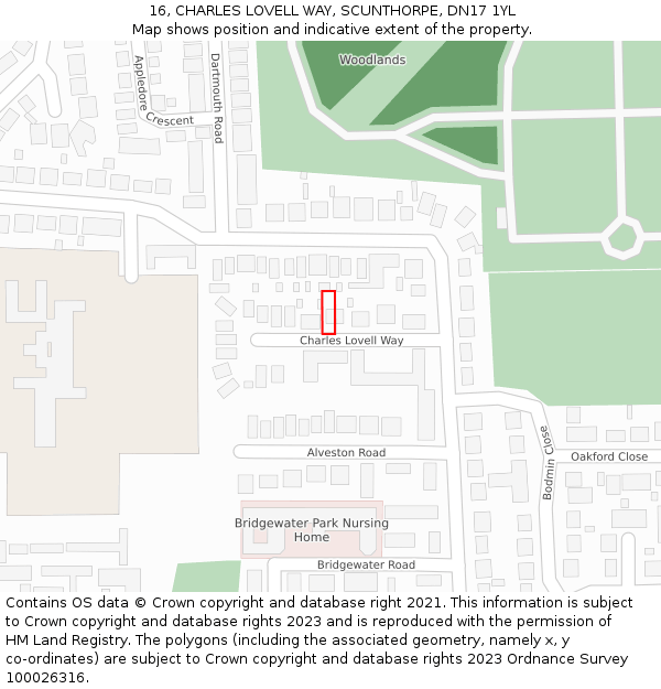 16, CHARLES LOVELL WAY, SCUNTHORPE, DN17 1YL: Location map and indicative extent of plot