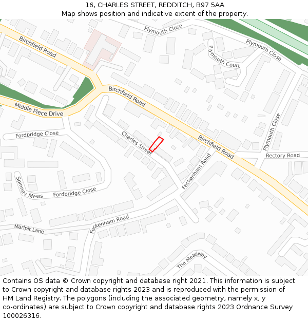 16, CHARLES STREET, REDDITCH, B97 5AA: Location map and indicative extent of plot