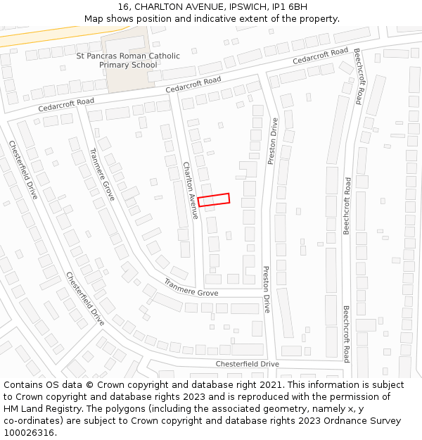 16, CHARLTON AVENUE, IPSWICH, IP1 6BH: Location map and indicative extent of plot