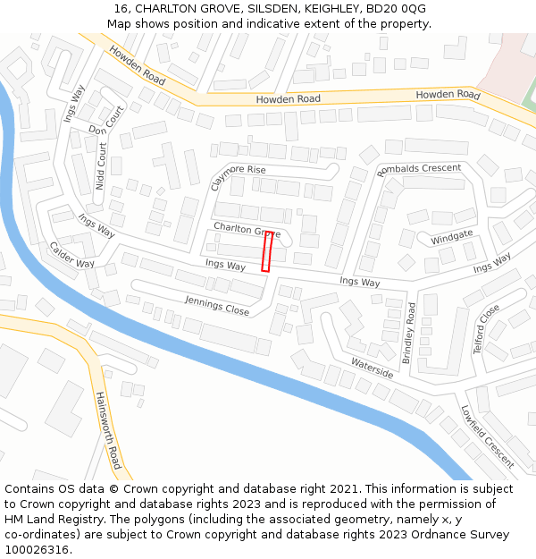 16, CHARLTON GROVE, SILSDEN, KEIGHLEY, BD20 0QG: Location map and indicative extent of plot