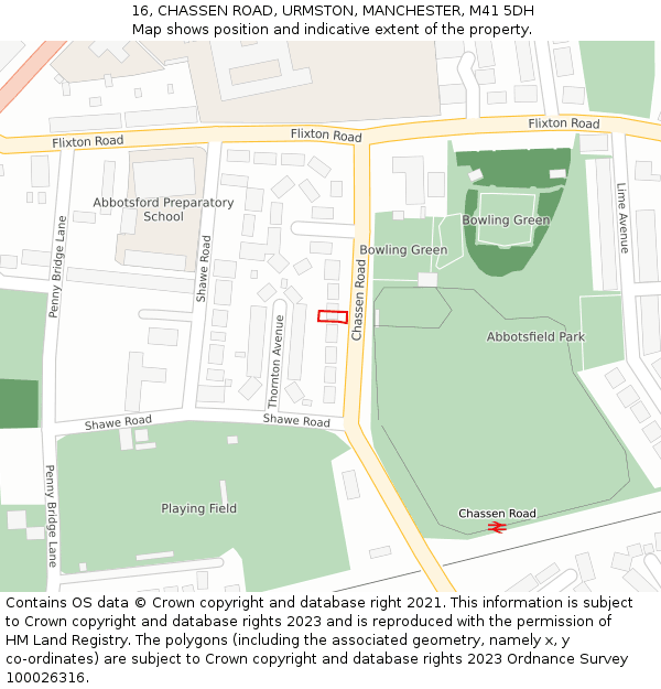16, CHASSEN ROAD, URMSTON, MANCHESTER, M41 5DH: Location map and indicative extent of plot