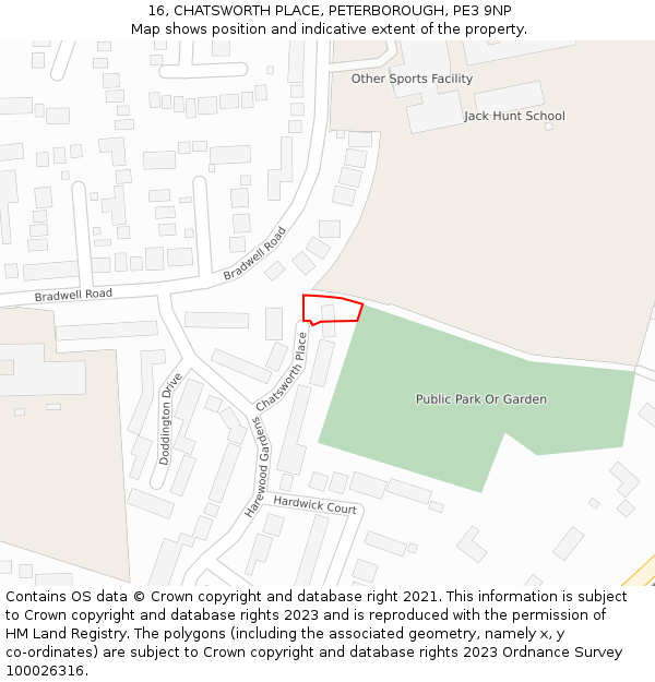 16, CHATSWORTH PLACE, PETERBOROUGH, PE3 9NP: Location map and indicative extent of plot