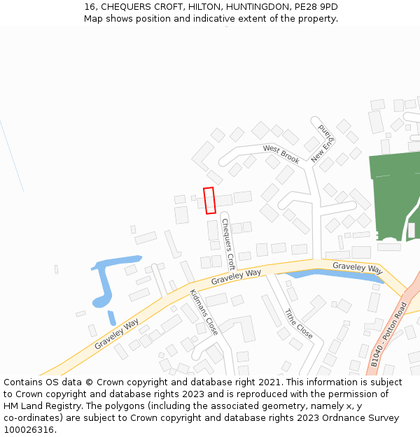 16, CHEQUERS CROFT, HILTON, HUNTINGDON, PE28 9PD: Location map and indicative extent of plot