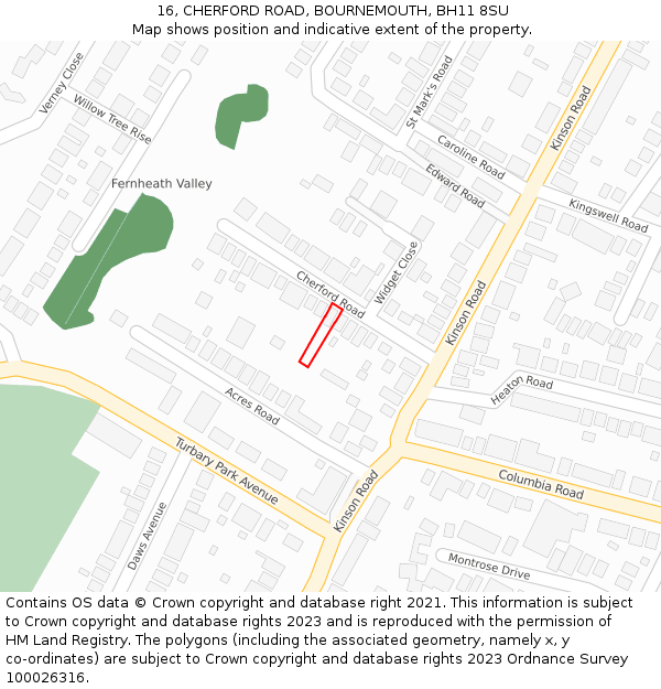 16, CHERFORD ROAD, BOURNEMOUTH, BH11 8SU: Location map and indicative extent of plot