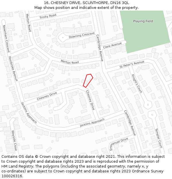 16, CHESNEY DRIVE, SCUNTHORPE, DN16 3QL: Location map and indicative extent of plot