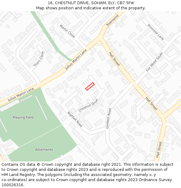 16, CHESTNUT DRIVE, SOHAM, ELY, CB7 5FW: Location map and indicative extent of plot