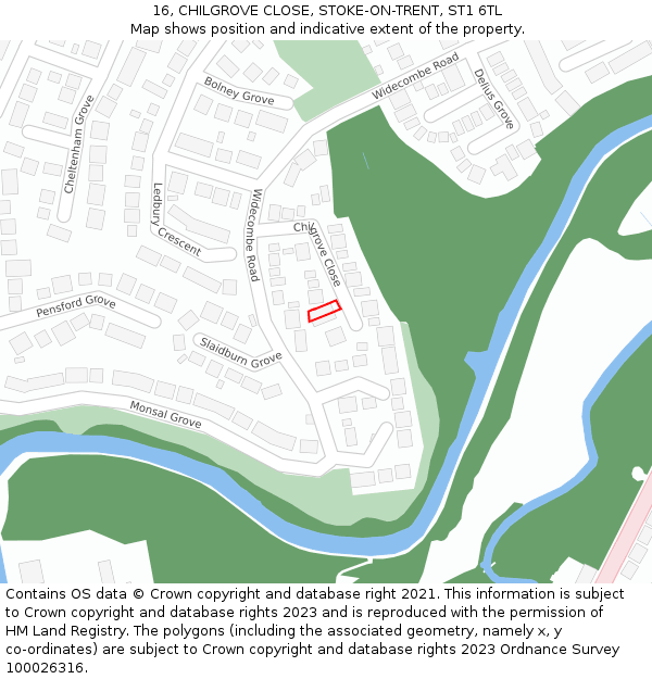16, CHILGROVE CLOSE, STOKE-ON-TRENT, ST1 6TL: Location map and indicative extent of plot