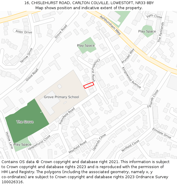 16, CHISLEHURST ROAD, CARLTON COLVILLE, LOWESTOFT, NR33 8BY: Location map and indicative extent of plot