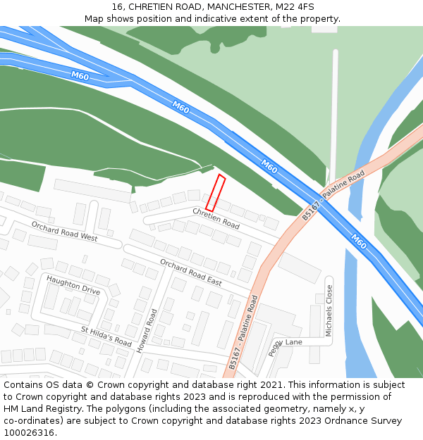 16, CHRETIEN ROAD, MANCHESTER, M22 4FS: Location map and indicative extent of plot