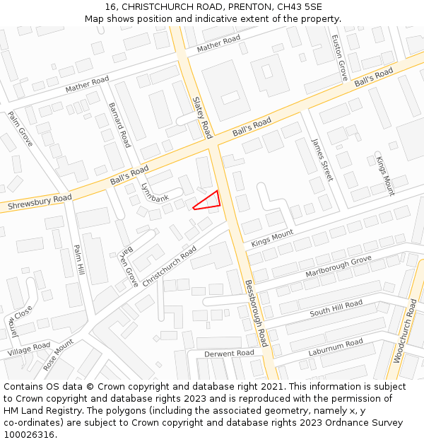 16, CHRISTCHURCH ROAD, PRENTON, CH43 5SE: Location map and indicative extent of plot