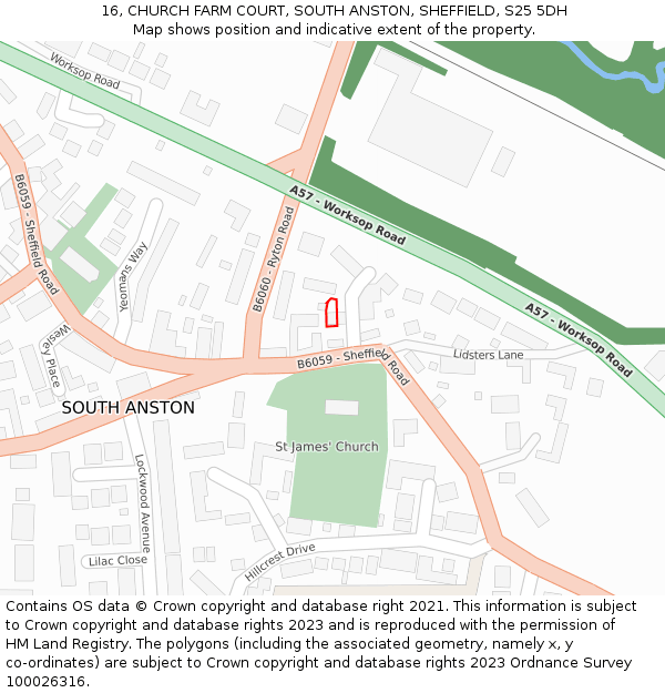 16, CHURCH FARM COURT, SOUTH ANSTON, SHEFFIELD, S25 5DH: Location map and indicative extent of plot