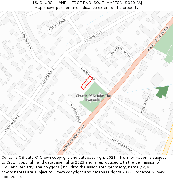 16, CHURCH LANE, HEDGE END, SOUTHAMPTON, SO30 4AJ: Location map and indicative extent of plot