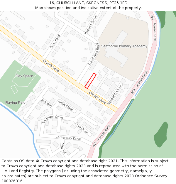 16, CHURCH LANE, SKEGNESS, PE25 1ED: Location map and indicative extent of plot
