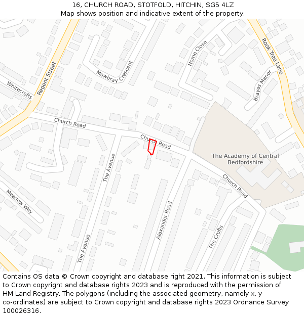 16, CHURCH ROAD, STOTFOLD, HITCHIN, SG5 4LZ: Location map and indicative extent of plot