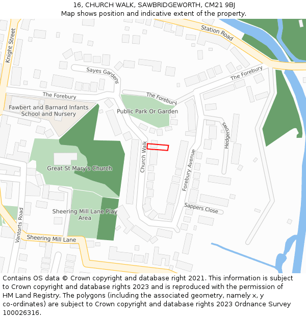 16, CHURCH WALK, SAWBRIDGEWORTH, CM21 9BJ: Location map and indicative extent of plot