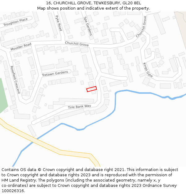 16, CHURCHILL GROVE, TEWKESBURY, GL20 8EL: Location map and indicative extent of plot