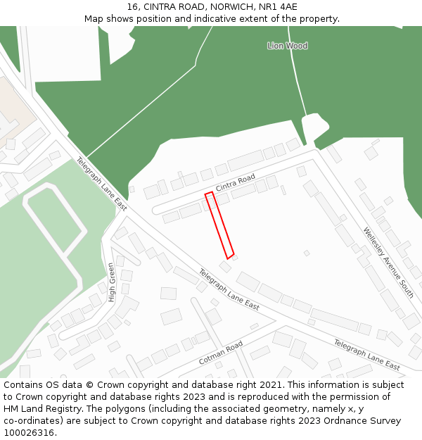 16, CINTRA ROAD, NORWICH, NR1 4AE: Location map and indicative extent of plot
