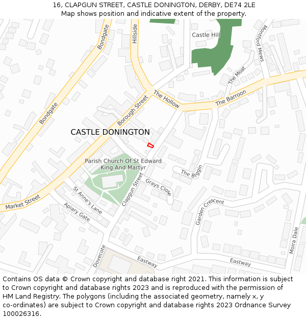 16, CLAPGUN STREET, CASTLE DONINGTON, DERBY, DE74 2LE: Location map and indicative extent of plot