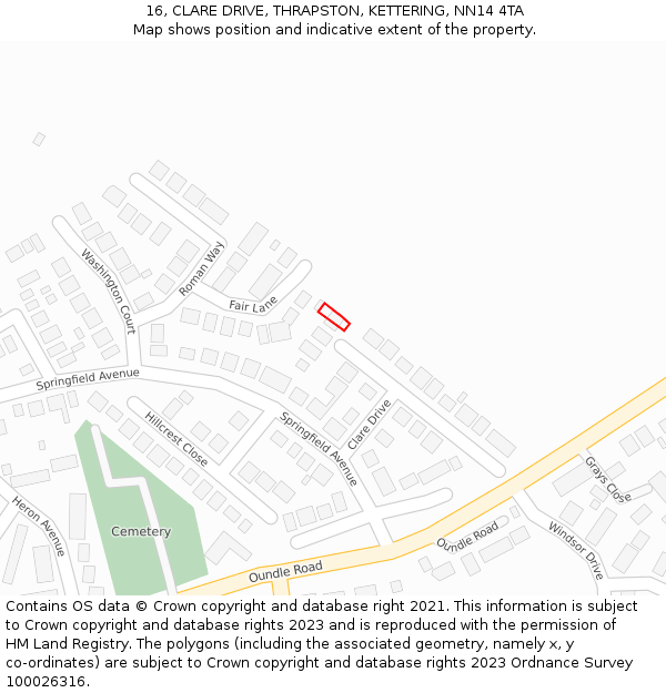 16, CLARE DRIVE, THRAPSTON, KETTERING, NN14 4TA: Location map and indicative extent of plot