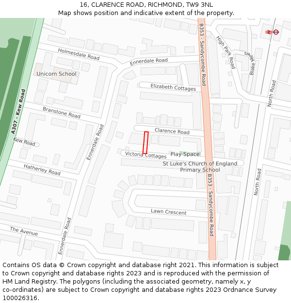 16, CLARENCE ROAD, RICHMOND, TW9 3NL: Location map and indicative extent of plot