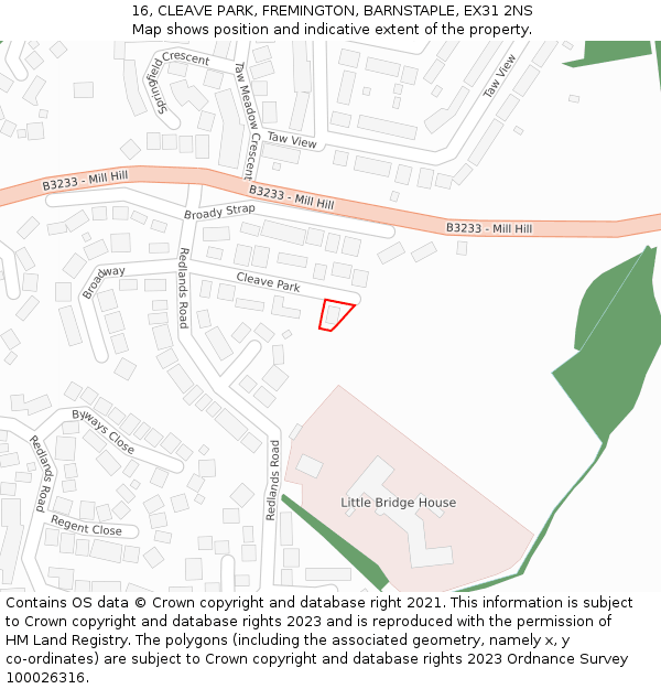 16, CLEAVE PARK, FREMINGTON, BARNSTAPLE, EX31 2NS: Location map and indicative extent of plot