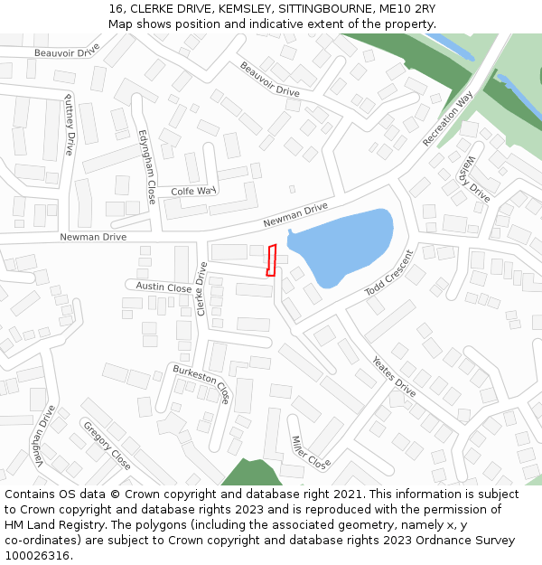 16, CLERKE DRIVE, KEMSLEY, SITTINGBOURNE, ME10 2RY: Location map and indicative extent of plot
