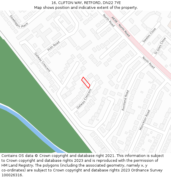16, CLIFTON WAY, RETFORD, DN22 7YE: Location map and indicative extent of plot